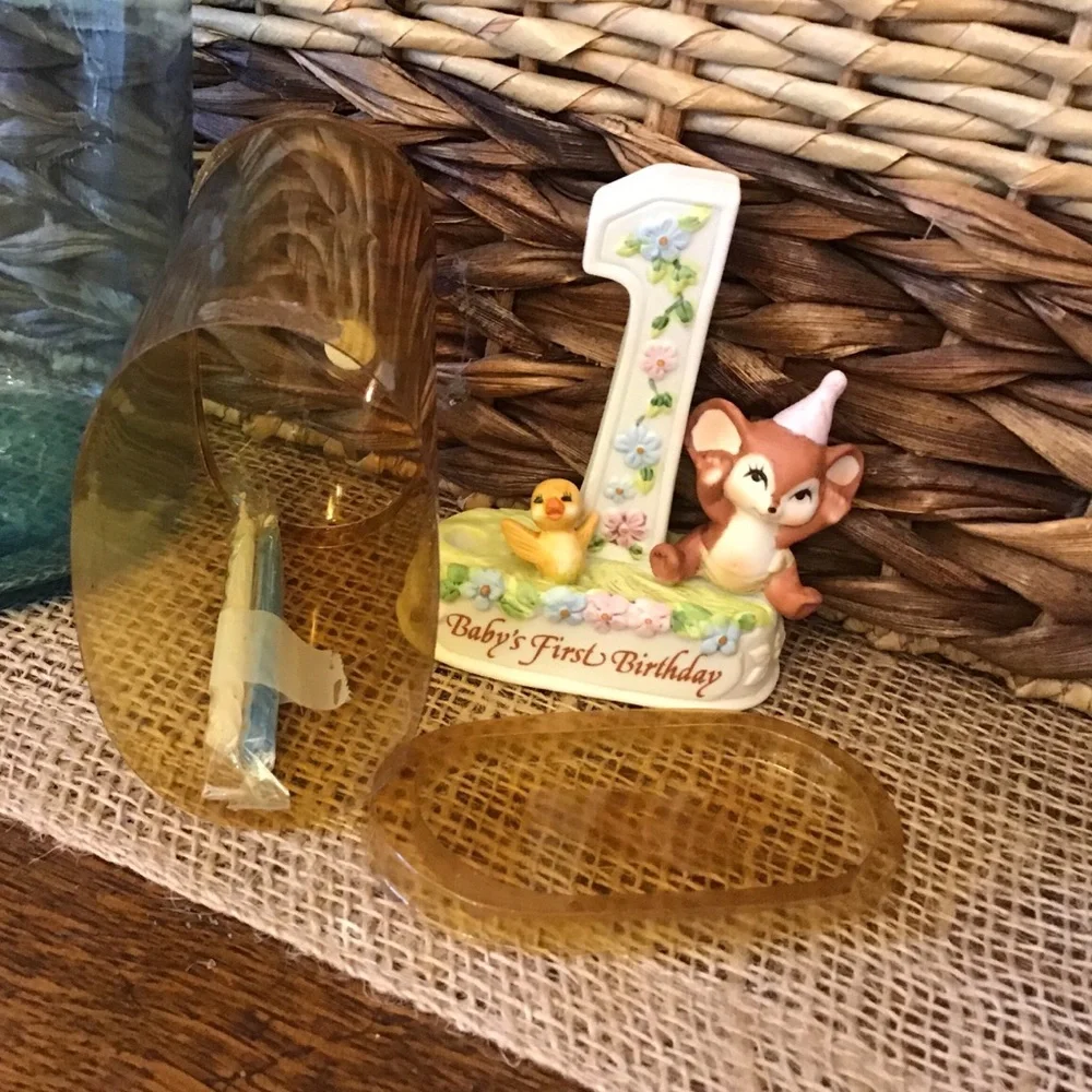 Vintage 80’s cake topper candle holder for first birthday.